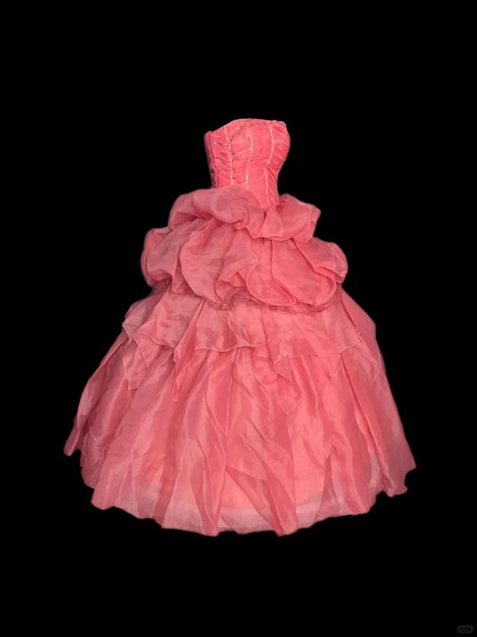 Pink Beaded Elegant Long Tulle Ball Gown Evening Dress nv4920
