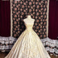 Cream Yellow Gorgeous Exquisite Lace Spaghetti Straps Long Satin Floor Length Train Princess Ball Gown Evening Dress nv4018