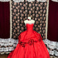 Red floral princess long satin ball gown evening dress quinceanera dress nv4653