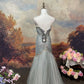 Silver Grey Vintage Elegant Exquisite Gem Beaded Long Tulle Ball Gown Evening Dress Prom Dress nv4079