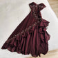 Burgundy Elegant V-neck Exquisite Bead Embroidery Applique Long Chiffon Ruffle Ball Gown Evening Dress Party Dress nv3584