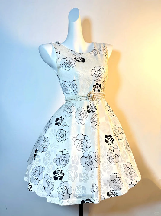 White Floral Fashion Short Satin Homecoming Dress Birthday Party Dress nv5309
