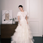 Vintage Tiered Tulle Wedding Dress Ivory Puff Sleeve Lace Bridal Gown  NV7252