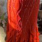Vintage Evening Dresses, Orange Mermaid Sleeveless Long Party Gowns nv4330