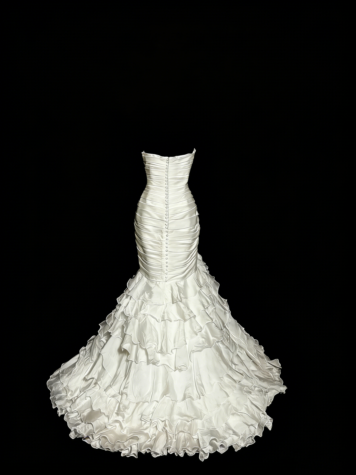 Robe sirène blanche bustier : taille froncée, volants superposés, style mariage civil NV6398