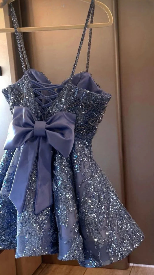 Purple Shiny Fashion Short Sequin Homecoming Dress Cocktail Party Dress nv5065