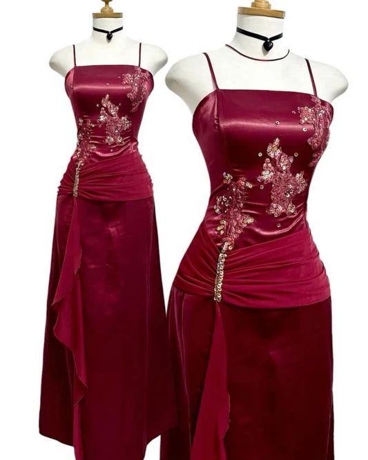 Burgundy Prom Dress Long Satin Formal Evening Dress Evening Dress Party Dress nv4162
