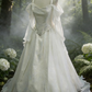 Robe de soirée longue blanche rétro, robe de mariée style forêt, robe de mariée simple NV6812