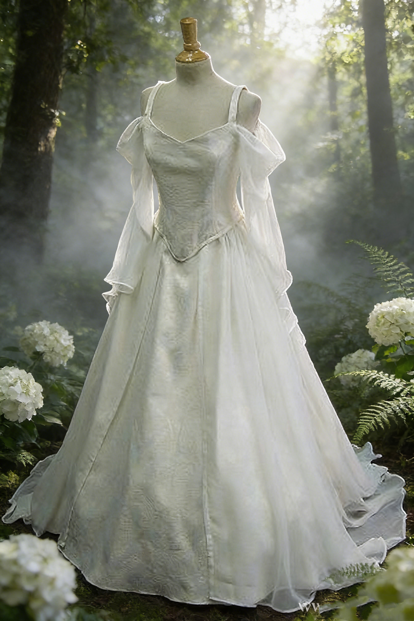Robe de soirée longue blanche rétro, robe de mariée style forêt, robe de mariée simple NV6812