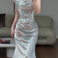 Silver Shiny Fashion Elegant Mermaid Slim Fit Long Sequin Floor Length Ball Gown Evening Dress Party Dress nv4190
