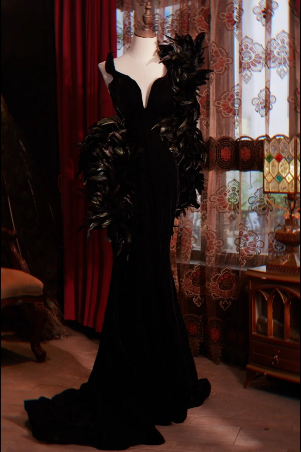Robe de soirée longue et élégante noire NV6539