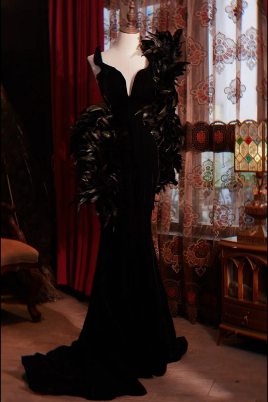 Robe de soirée longue et élégante noire NV6539
