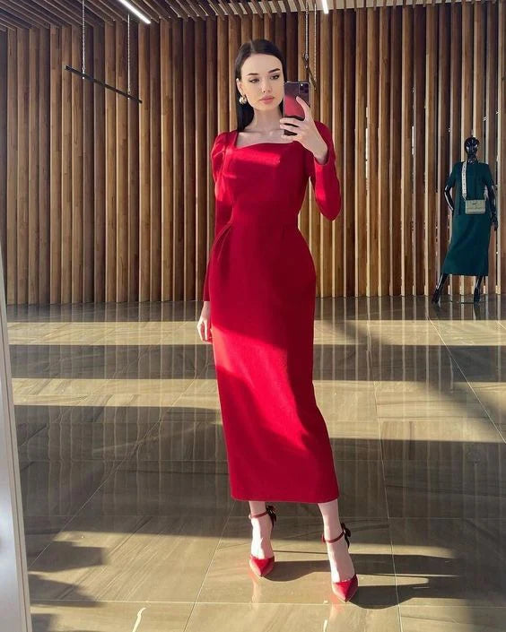 Red Fashion Bodycon Long Sleeves Long Party Dress Prom Dress nv1906