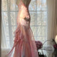 Elegant and romantic ruffled chiffon pink long prom dress nv5321