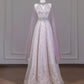 Pink Sparkling Beaded Long Sequined Tulle Prom Dress nv4969