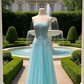 Robe bustier en mousseline de soie bleu glacier à fines bretelles scintillantes et dentelle bleu glacier NV6787