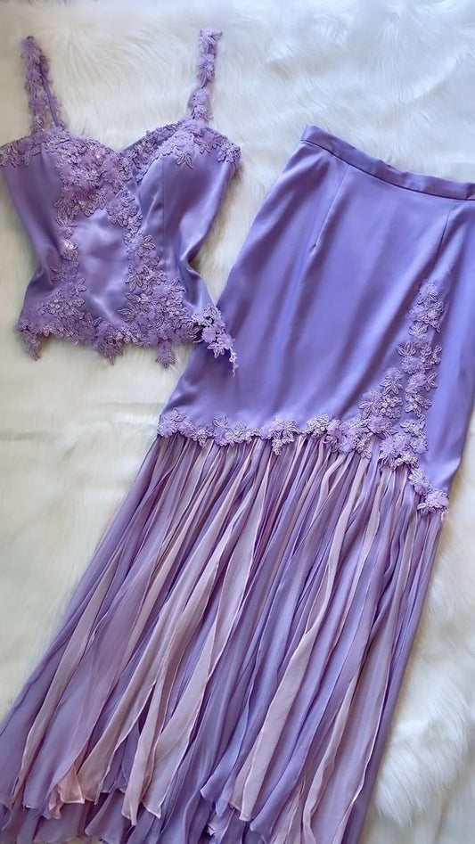 Lavender Two Piece Long Prom Dress Evening Party Dresses nv5345