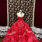 Red floral beaded princess long satin ball gown evening dress quinceanera dress nv4650