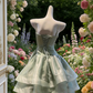 Robe de soirée en organza vert menthe scintillant à fines bretelles spaghetti - Robe asymétrique vaporeuse à volants NV6785