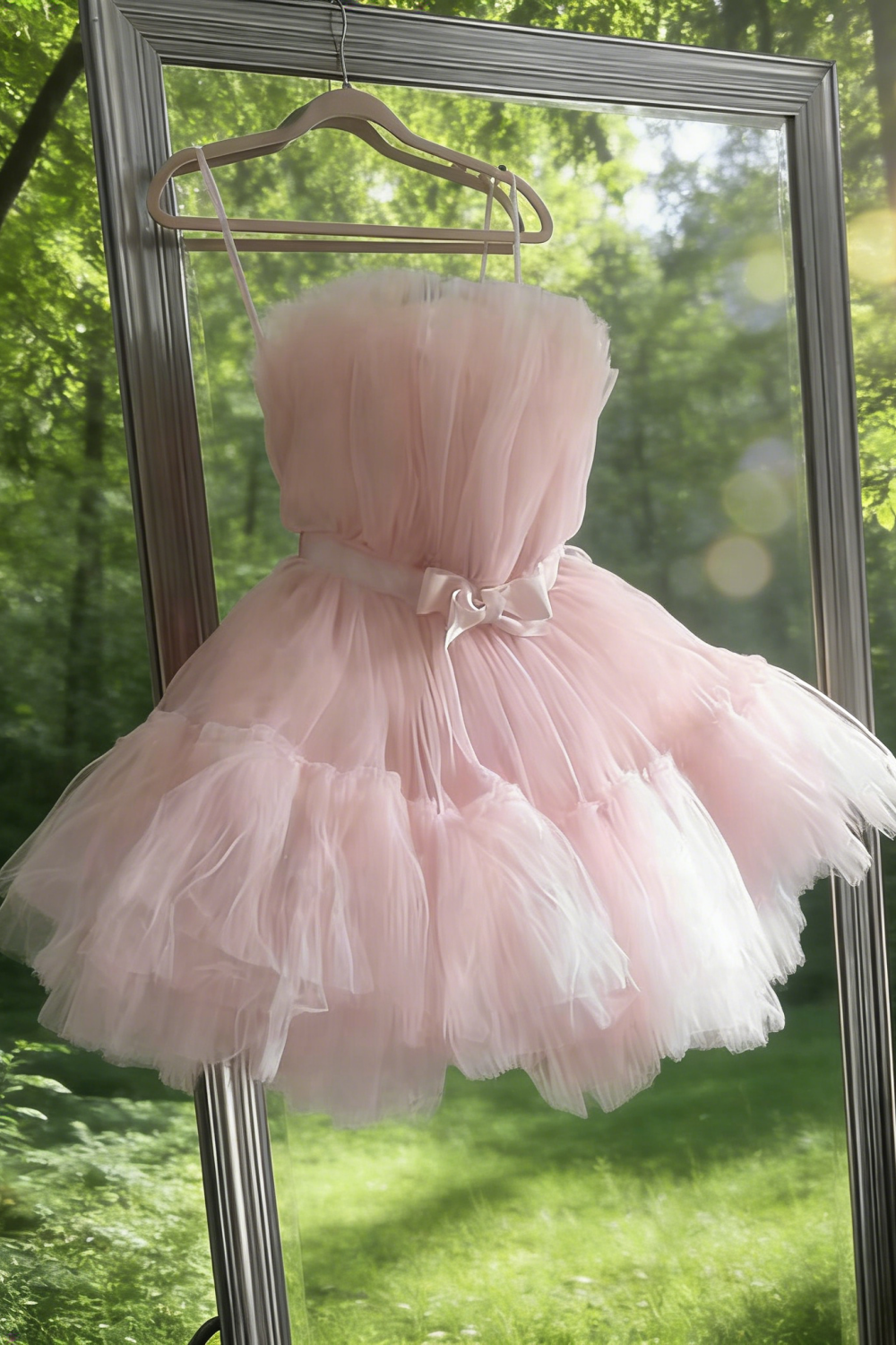 Robe bustier en tulle multicouche rose poudré - Robe mini bouffante style Sweet Lolita NV6791