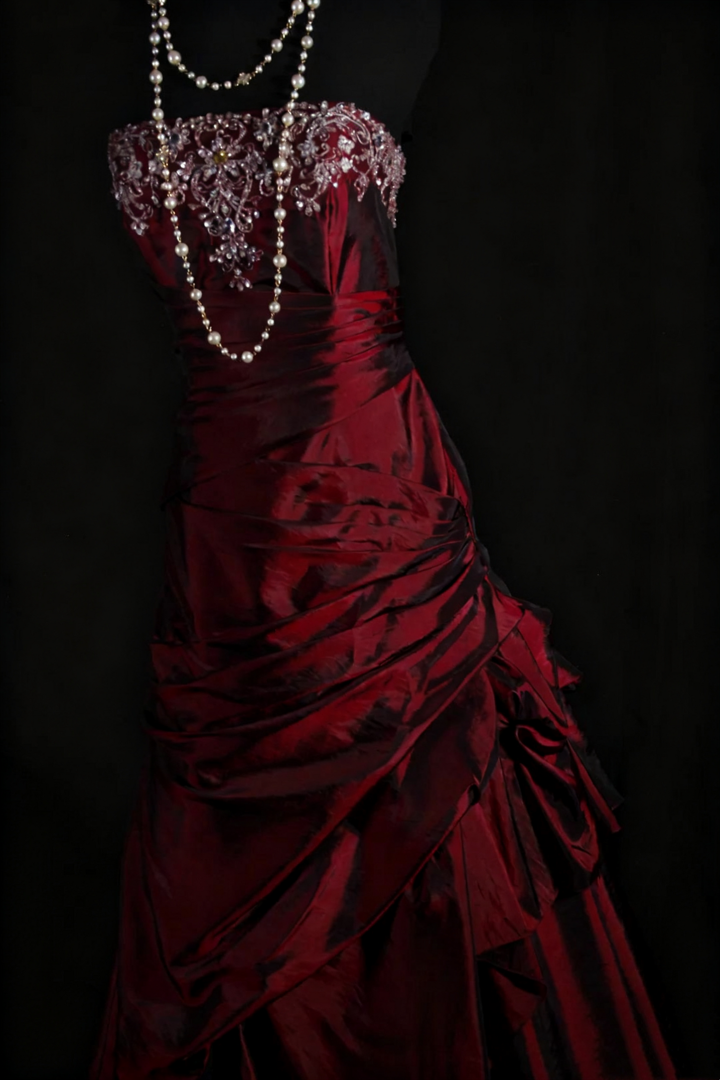 NiceVestidos--Vintage Burgundy Exquisite Beaded Satin Pleated Long Ball Gown Graduation Dress NV5859