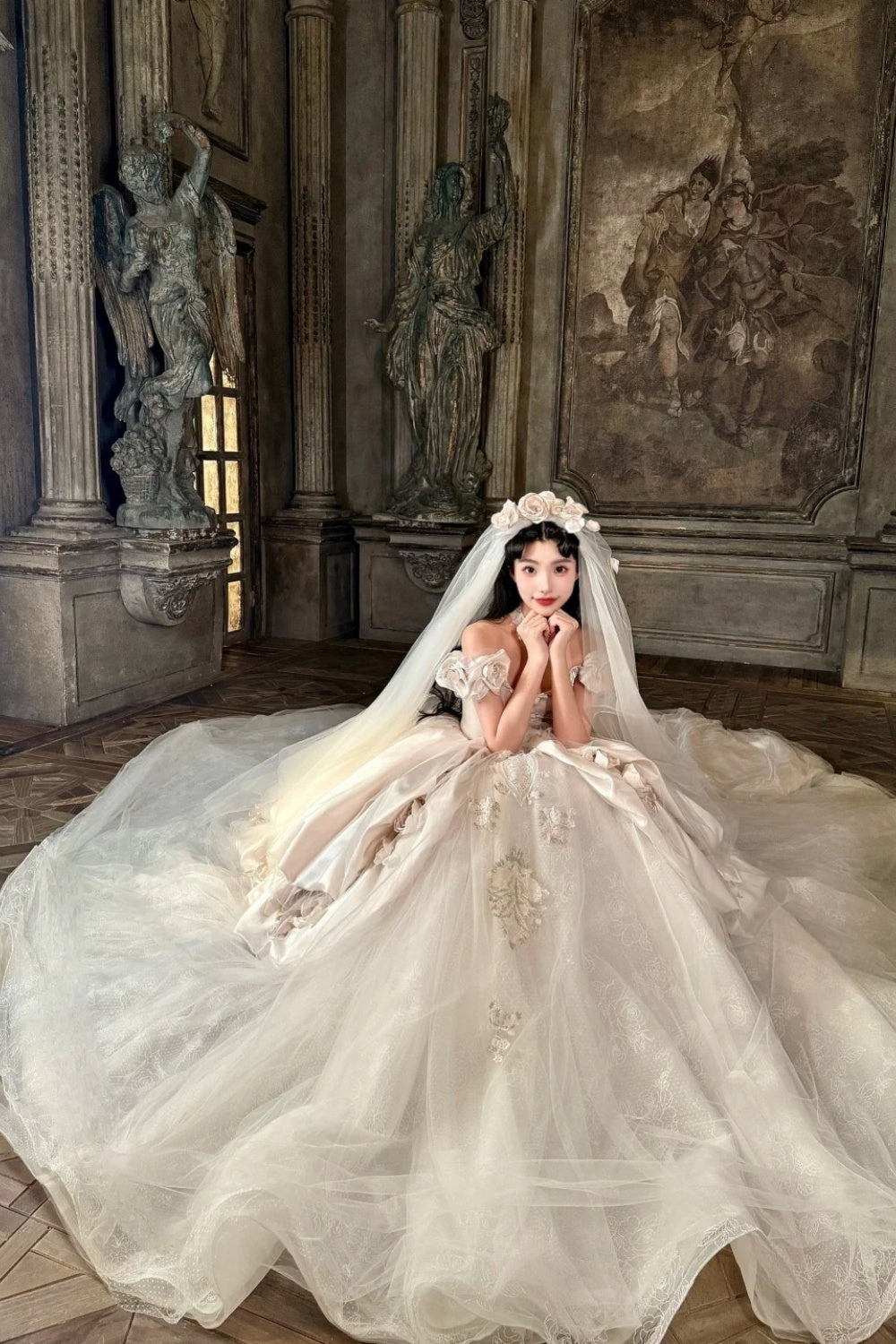 Sleeping Rose in a European Castle 🐚🤍🦢 Long Vintage Wedding Dress NV6653