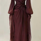 Burgundy Vintage Elegant Long Sleeves Graceful A-Line Long Chiffon Ball Gown Evening Dress Party Dress nv4160