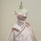 Pink Strapless Satin Ball Gown with Structured Ruched Bodice NV6870
