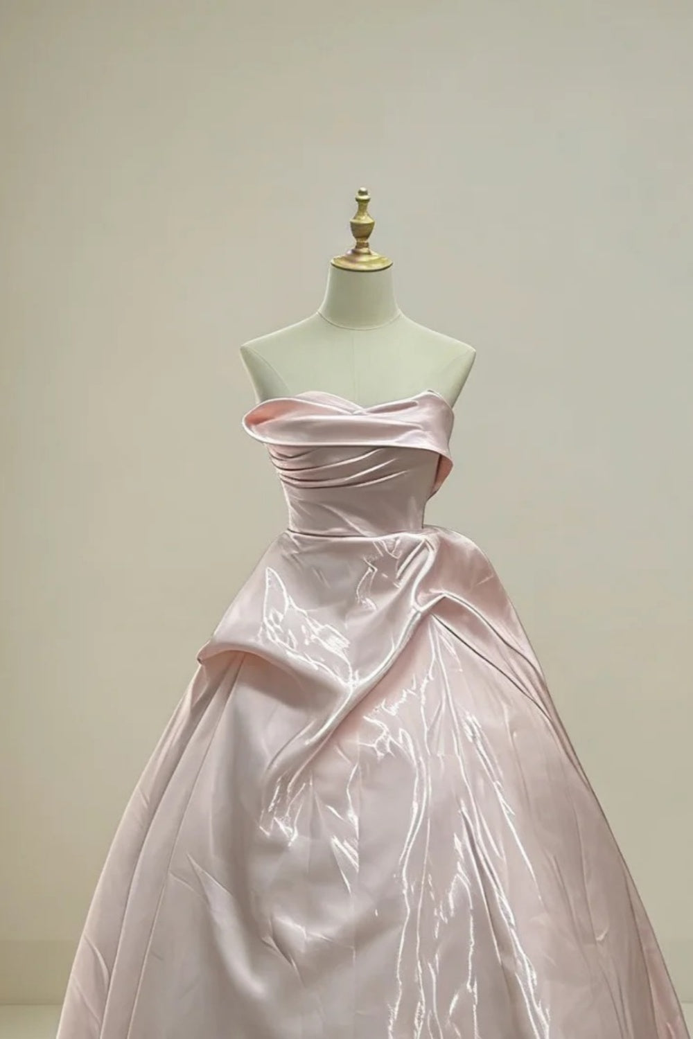 Pink Strapless Satin Ball Gown with Structured Ruched Bodice NV6870