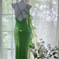 Vintage Evening Dresses, Green Sequin Mermaid Sleeveless Long Party Gowns nv4331