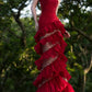 Robe de soirée longue rouge somptueuse en satin brillant, style rétro élégant NV6740