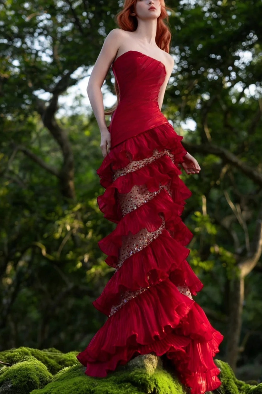 Robe de soirée longue rouge somptueuse en satin brillant, style rétro élégant NV6740