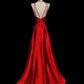 Red shiny fashion elegant V-neck long mermaid slim fishtail skirt satin floor-length train ball gown evening dress party dress prom dress nv3863