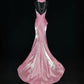 Pink Elegant Fashion Exquisite Beading Long Satin Mermaid Slim Floor Length Train Ball Gown Evening Dress Prom Dress nv3870