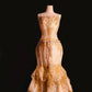 Golden Gorgeous Exquisite Lace Spaghetti Straps Long Tulle Floor Length Train Ball Dress Evening Dress Prom Dress nv3901