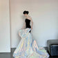 Black shiny gorgeous elegant satin long mermaid floor length ball gown evening dress nv4055