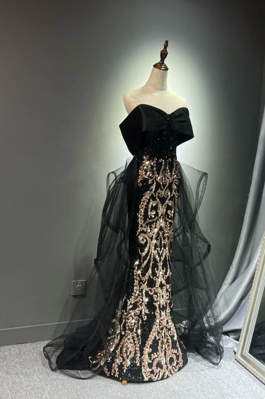 Robe de bal longue noire et dorée NV6623