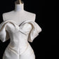 White Gorgeous Exquisite Beaded Long Satin Floor Length Mermaid Slim Ball Gown Evening Gown Wedding Dress nv4124