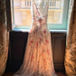 Robe longue dos nu imprimée roses de jardin français, style féerique NV6403