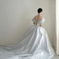 White Gorgeous Exquisite Beaded Floral Long Floor Length Train Satin Ball Gown Evening Gown Wedding Dress nv4069