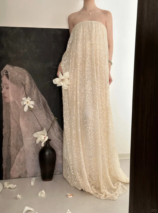 Ivory White Gorgeous Exquisite Beading Long Floor Length Tulle Sequined Ball Gown Evening Dress Birthday Holiday Party Dress nv4070