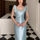 Light Blue Exquisite Beading Long Satin Ball Gown Evening Dress Party Dress nv4170