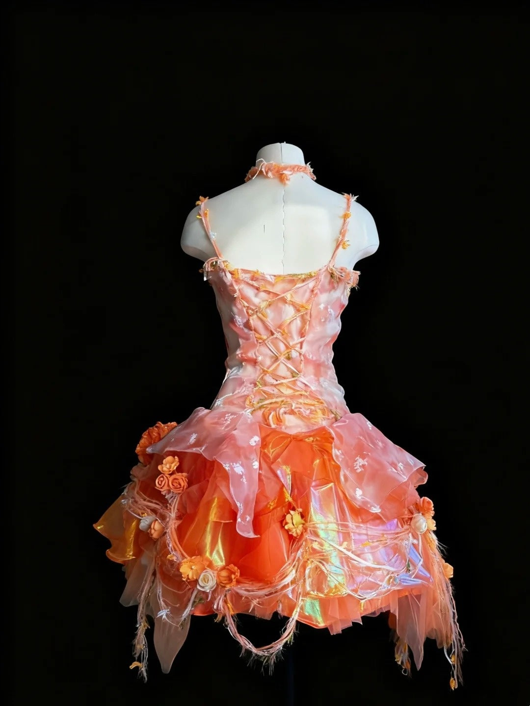 Robe de bal courte à fleurs dégradées 3D Orange Flame Flower Cluster NV6569