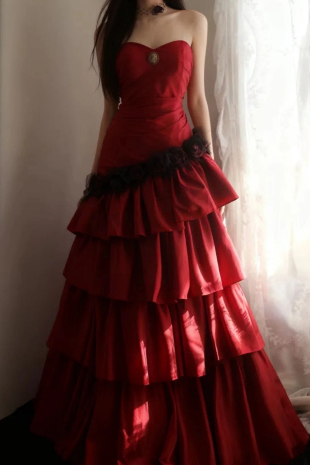 Robe de mariée princesse rouge flamme asymétrique NV6585
