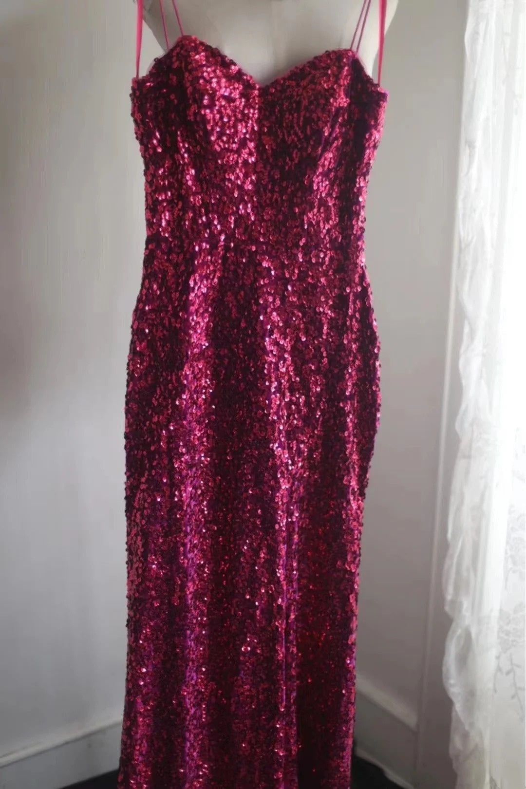 Robe longue moulante rose à paillettes NV6583