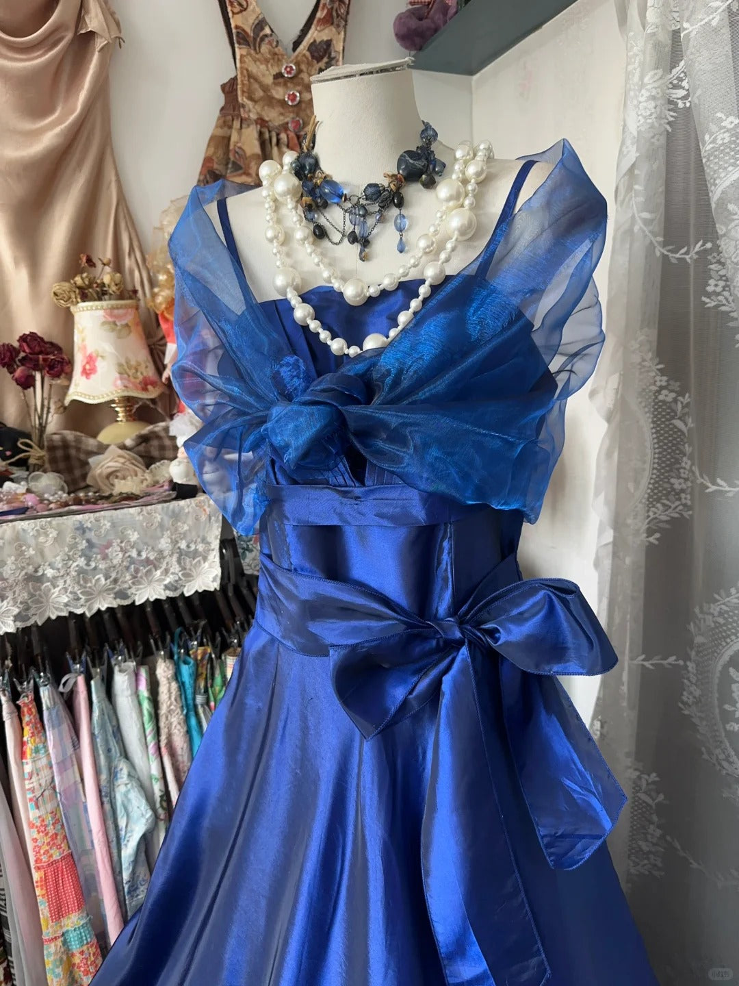 Blue Vintage Elegant Long Satin Prom Dress Evening Dress Homecoming Dress Birthday Party Dress nv4628