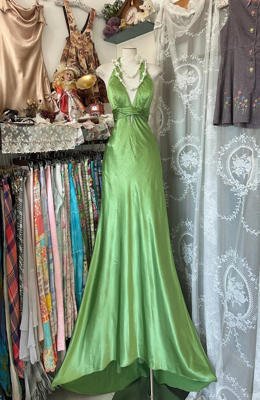 Green Vintage Elegant Long Mermaid Satin Ball Gown Evening Gown Party Dress Prom dress nv4206