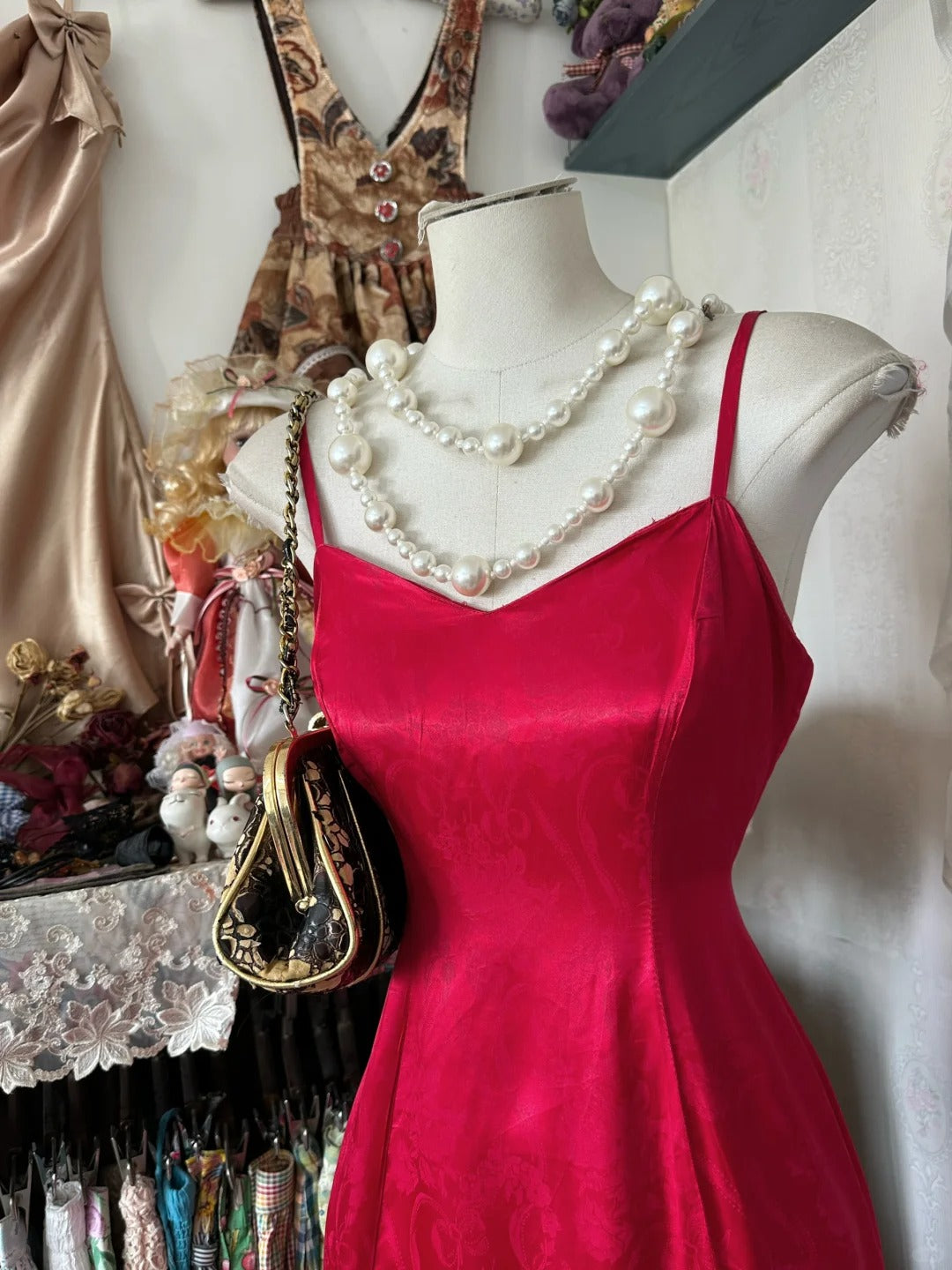 Red vintage elegant long satin prom dress evening dress homecoming dress birthday party dress nv4629