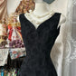 Robe sirène noire à motifs : col en V, sans manches, brocart rétro, style élégant pour banquet NV6399