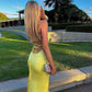 Yellow mermaid off-the-shoulder satin ball gown long evening gown party dress nv2252